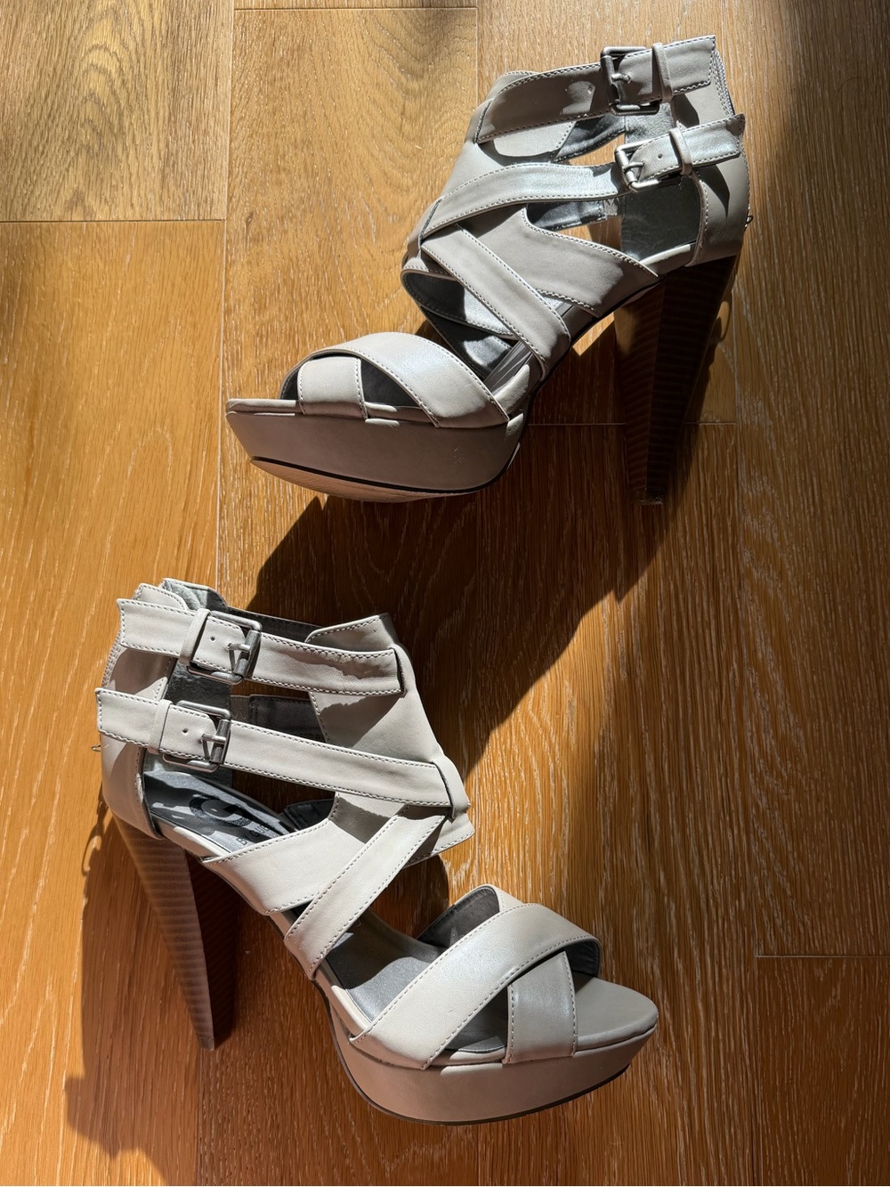 G by Guess Gray Strappy Platform High Heel Sandals